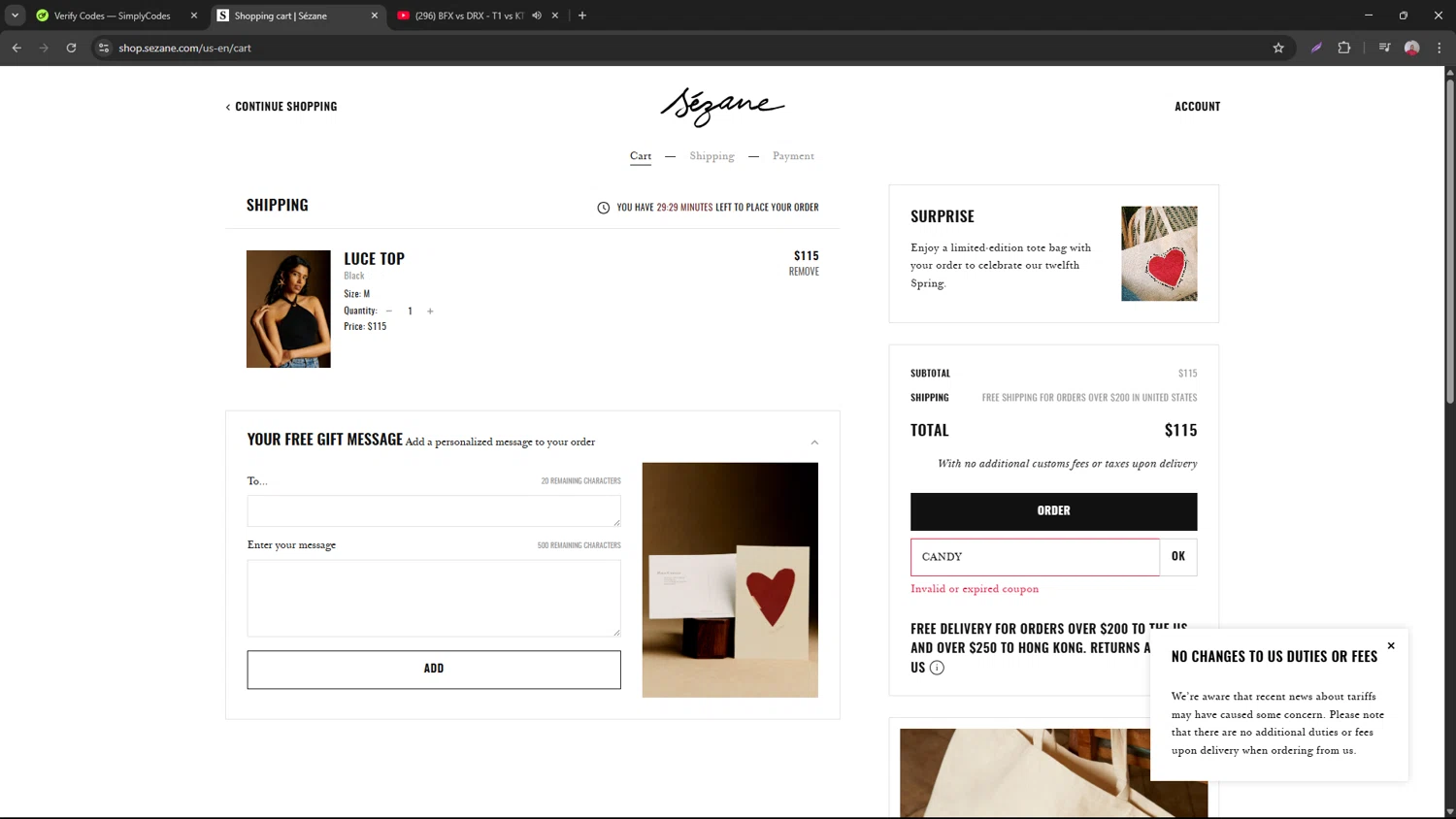 Sézane promo code screenshot showing code CANDY applied at Sézane checkout page. Uploaded by SimplyCodes community member necesitoplata on Apr 10, 2025