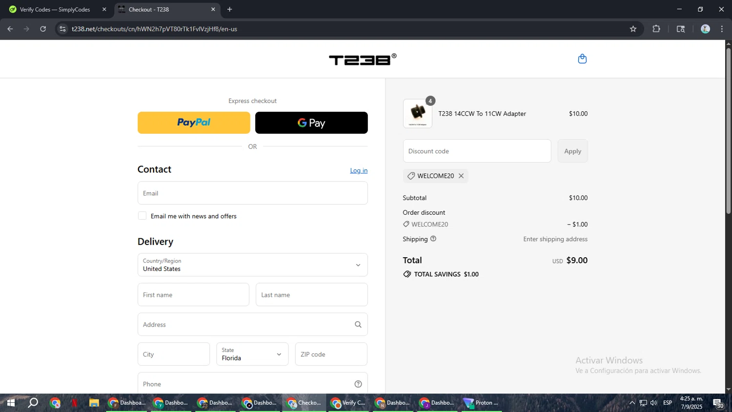 T238 discount code screenshot showing code Welcome20 applied at T238 checkout page. Uploaded by SimplyCodes community member ShrewdSeeker6165 on Sep 7, 2025