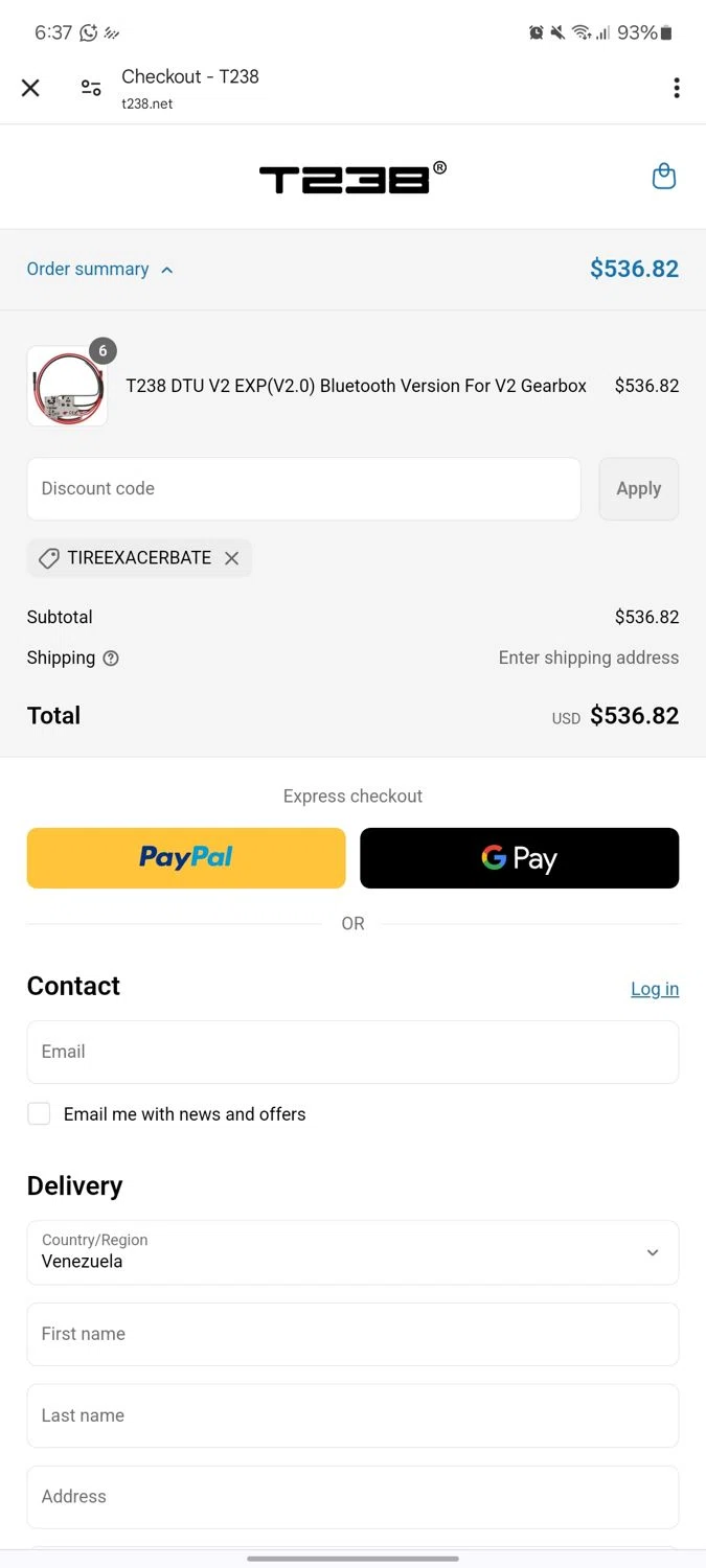 T238 discount code screenshot showing code tireexacerbate applied at T238 checkout page. Uploaded by SimplyCodes community member neurioandrades on Apr 5, 2025
