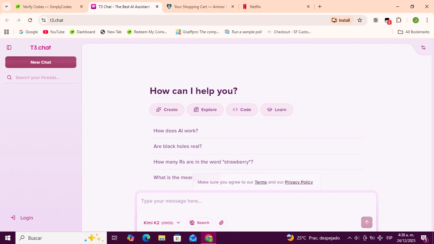 T3 Chat promo code screenshot showing code FIESTA applied at T3 Chat checkout page. Uploaded by SimplyCodes community member Sukuna_ on Dec 24, 2025