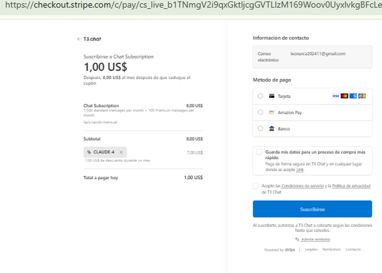 T3 Chat promo code screenshot showing code CLAUDE-4 applied at T3 Chat checkout page. Uploaded by SimplyCodes community member RewardFinder4836 on Dec 2, 2025