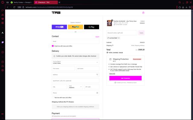 TA3 checkout page showing TA3 discount code box | Screenshot taken by SimplyCodes community member on Aug 12, 2025