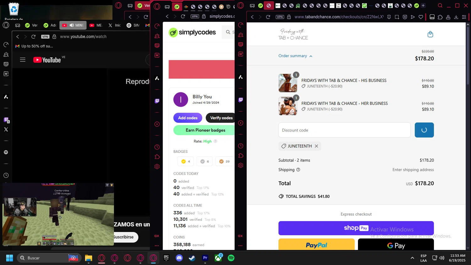 Tab & Chance checkout page showing Tab & Chance promo code box | Screenshot taken by SimplyCodes community member on Jun 19, 2025