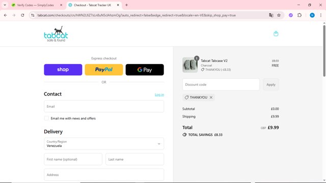 Tabcat checkout page showing Tabcat promo code box | Screenshot taken by SimplyCodes community member on Aug 29, 2025