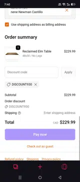 DISCOUNT930 coupon verification screenshot