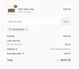 WELCOME20 coupon verification screenshot