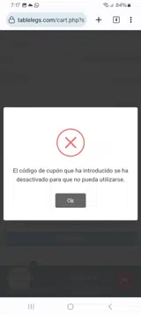 TableLegs.com coupon verification screenshot