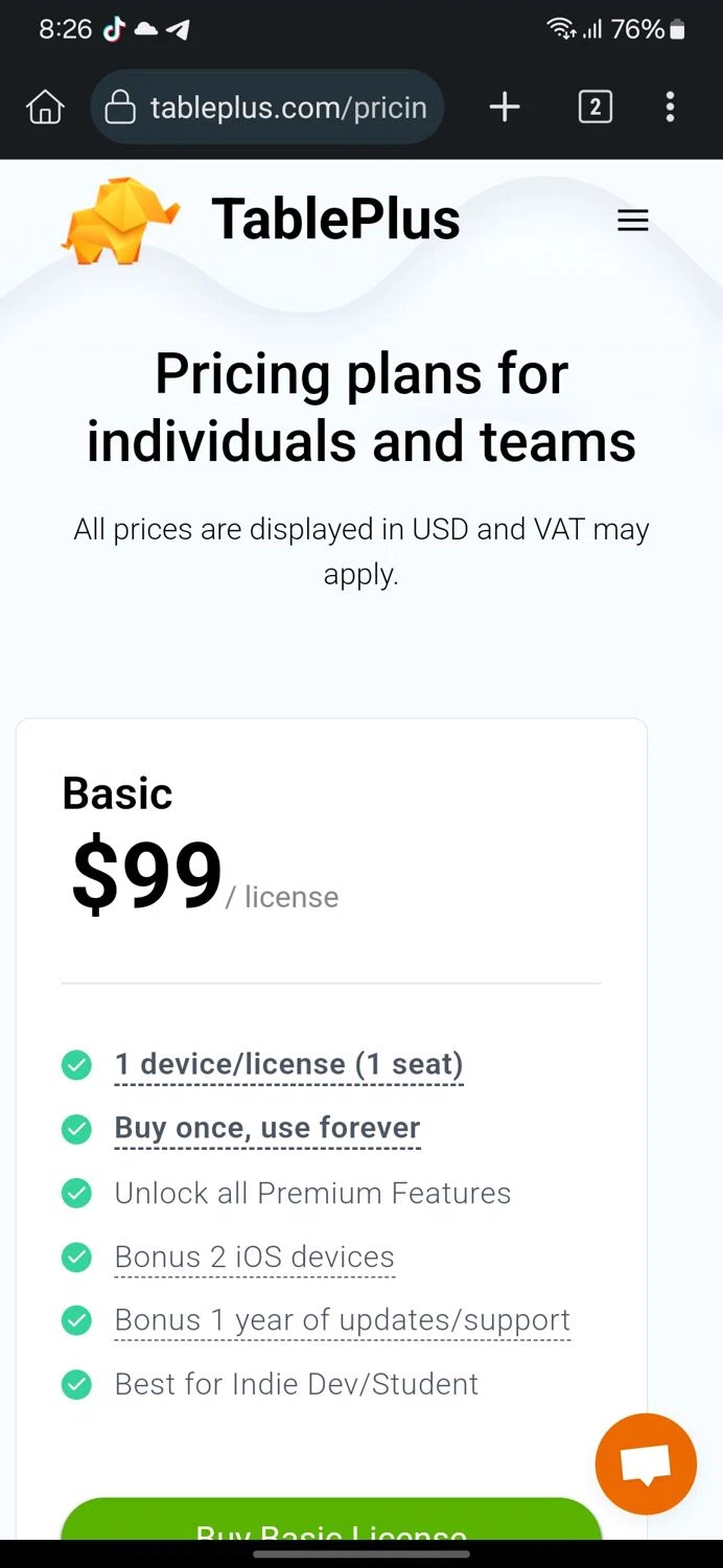 TablePlus checkout page showing TablePlus discount code box | Screenshot taken by SimplyCodes community member on Dec 7, 2024