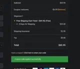 WELCOME coupon verification screenshot
