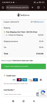WELCOME10 coupon verification screenshot