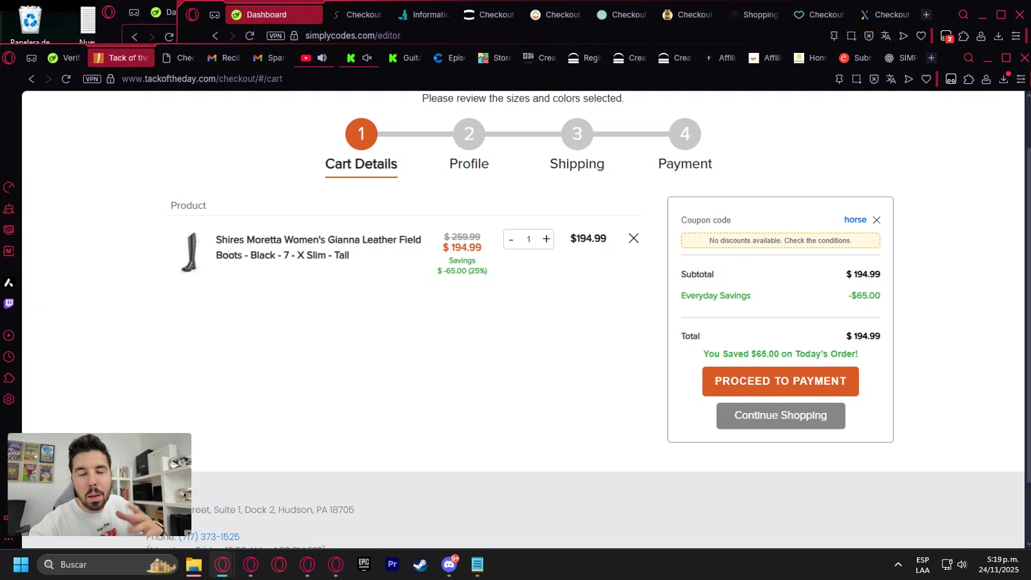 Tack of the Day coupon code screenshot showing code horse applied at Tack of the Day checkout page. Uploaded by SimplyCodes community member kurcovein on Nov 24, 2025