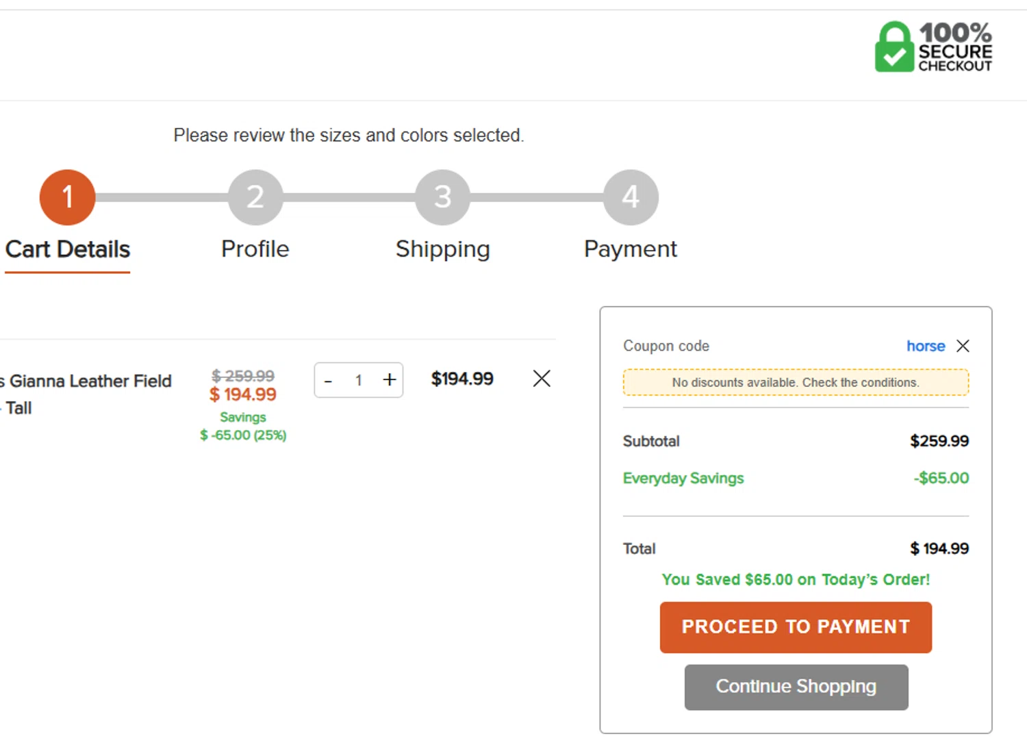 Tack of the Day coupon code screenshot showing code horse applied at Tack of the Day checkout page. Uploaded by SimplyCodes community member yeresojperez on Nov 24, 2025