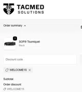 WELCOME15 coupon verification screenshot