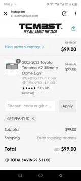 Tiffany10 coupon verification screenshot