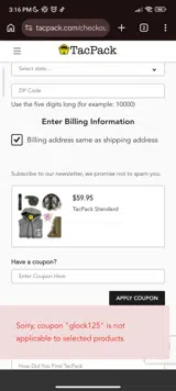 GLOCK125 coupon verification screenshot