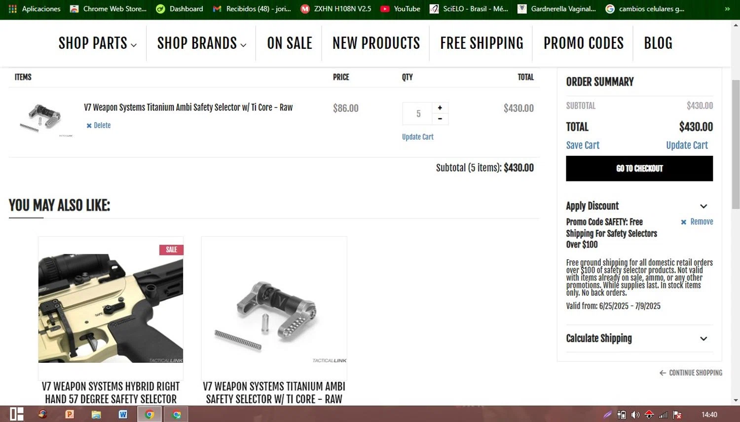 Tactical Link promo code screenshot showing code SAFETY applied at Tactical Link checkout page. Uploaded by SimplyCodes community member Patobel on Jul 9, 2025