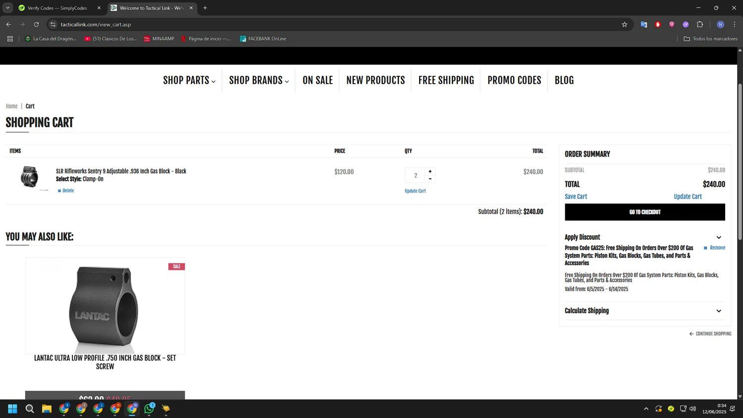 Tactical Link checkout page showing Tactical Link promo code box | Screenshot taken by SimplyCodes community member on Jun 12, 2025