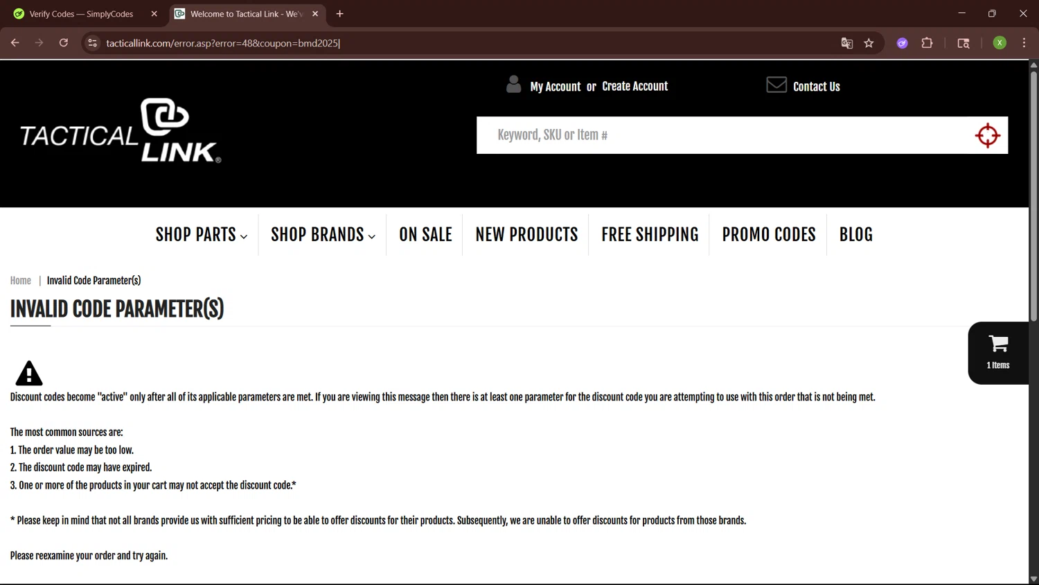 Tactical Link promo code screenshot showing code BMD2025 applied at Tactical Link checkout page. Uploaded by SimplyCodes community member SaleTiger1087 on Jul 11, 2025