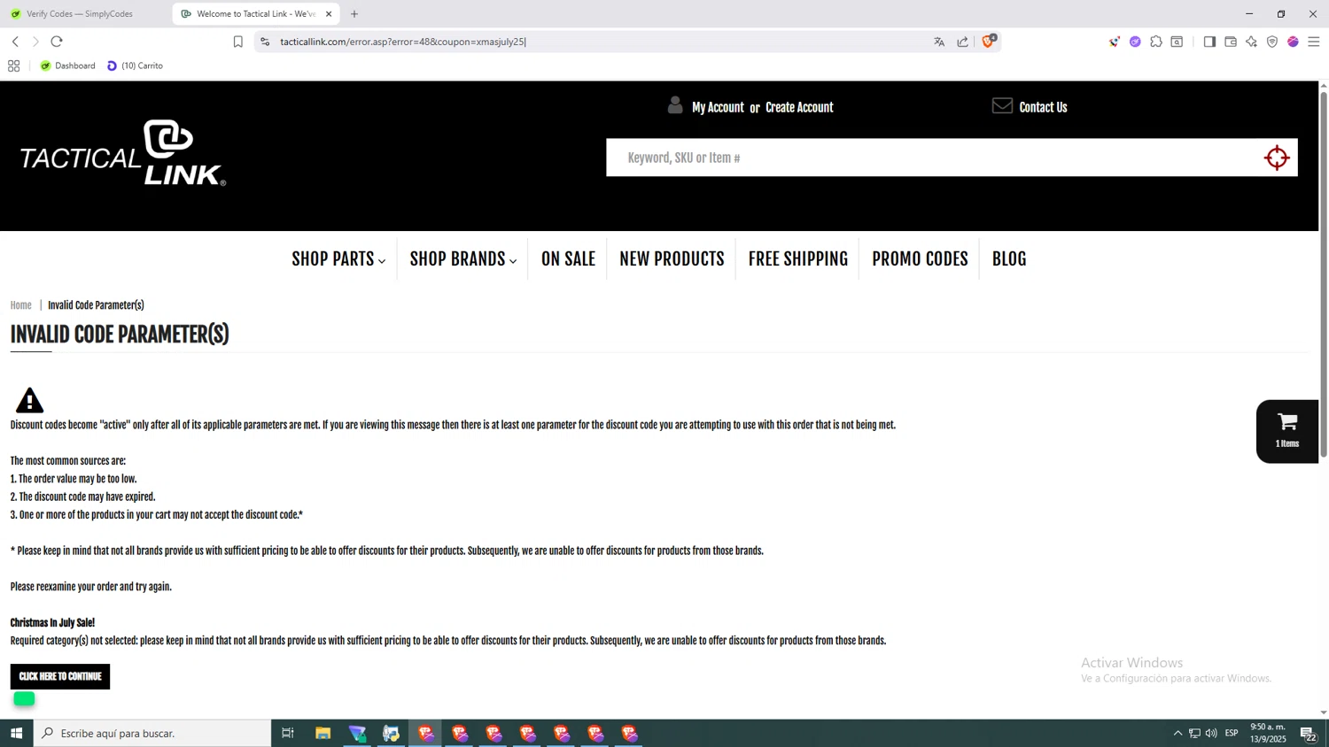 Tactical Link promo code screenshot showing code XMASJULY25 applied at Tactical Link checkout page. Uploaded by SimplyCodes community member jHjJJJhgPlDmsdUYitrNMASDll on Sep 13, 2025