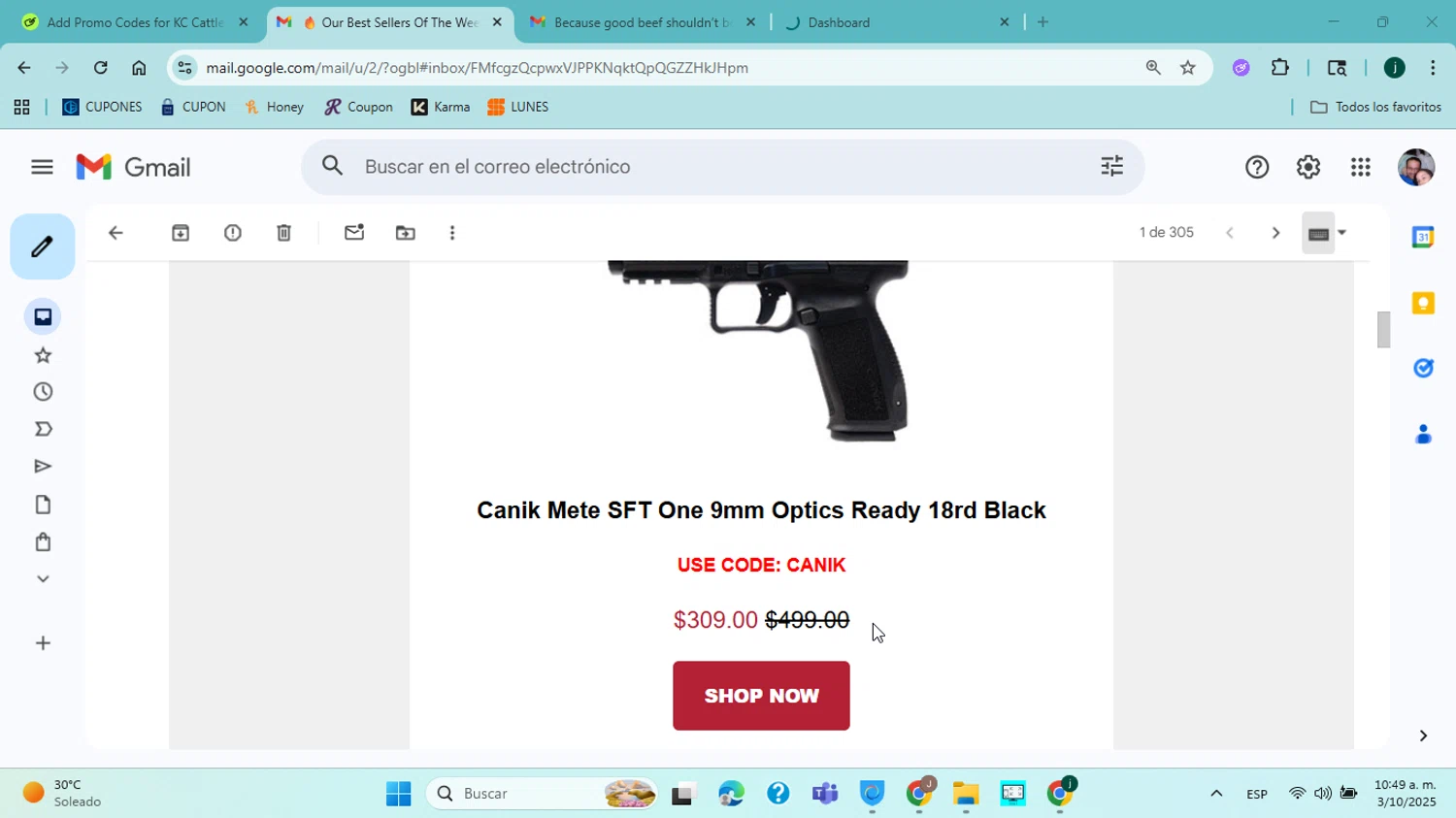 Tactical Surplus USA coupon code screenshot showing code CANIK applied at Tactical Surplus USA checkout page. Uploaded by SimplyCodes community member jorgejavierherrera on Oct 3, 2025