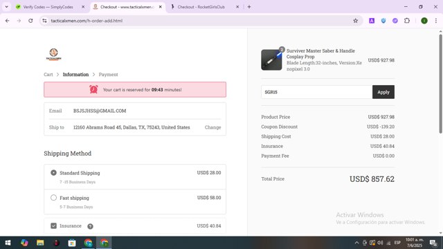 Tactical X-Men checkout page showing Tactical X-Men promo code box | Screenshot taken by SimplyCodes community member on Jun 7, 2025
