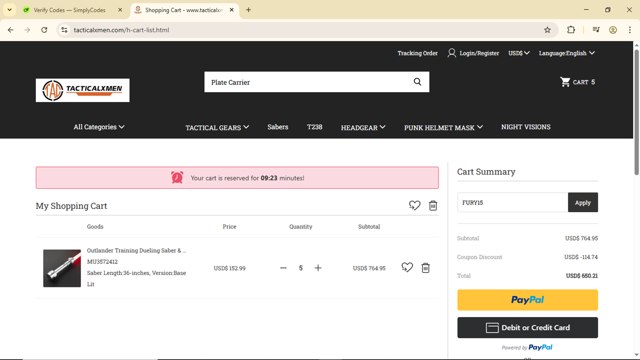 Tactical X-Men checkout page showing Tactical X-Men promo code box | Screenshot taken by SimplyCodes community member on Jun 14, 2025
