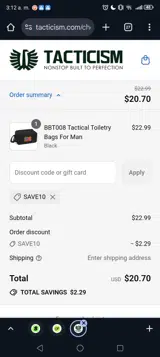 SAVE10 coupon verification screenshot