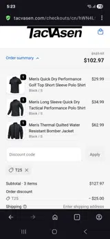 TACVASEN coupon verification screenshot