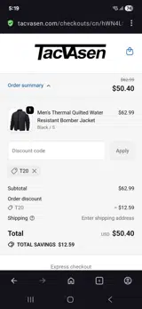 TACVASEN coupon verification screenshot