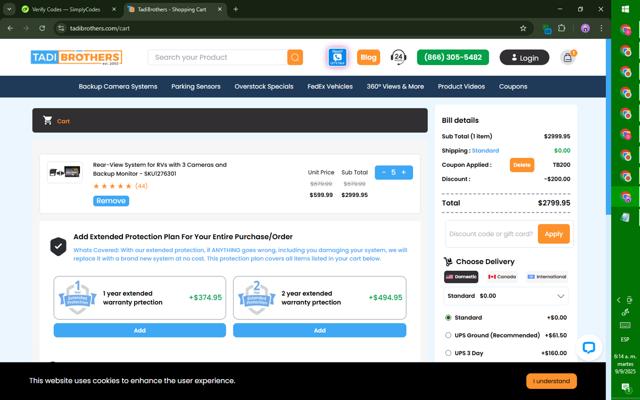 Tadibrothers checkout page showing Tadibrothers coupon code box | Screenshot taken by SimplyCodes community member on Sep 9, 2025