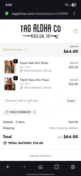 Welcomeback coupon verification screenshot