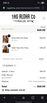 Aloha15 coupon verification screenshot