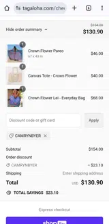 CAMRYNBYER coupon verification screenshot