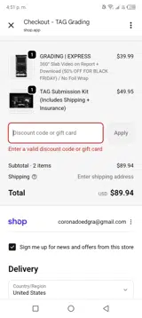 TAG Grading coupon verification screenshot