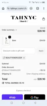 TAHNYC coupon verification screenshot