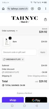 TAHNYC coupon verification screenshot