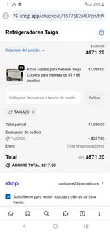 TAIGA20 coupon verification screenshot