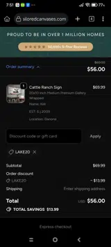 LAKE20 coupon verification screenshot
