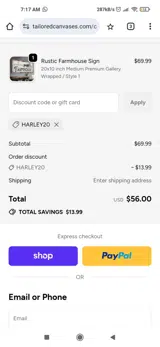 HARLEY20 coupon verification screenshot