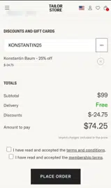 KONSTANTIN25 coupon verification screenshot