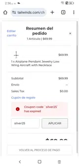 silver25 coupon verification screenshot