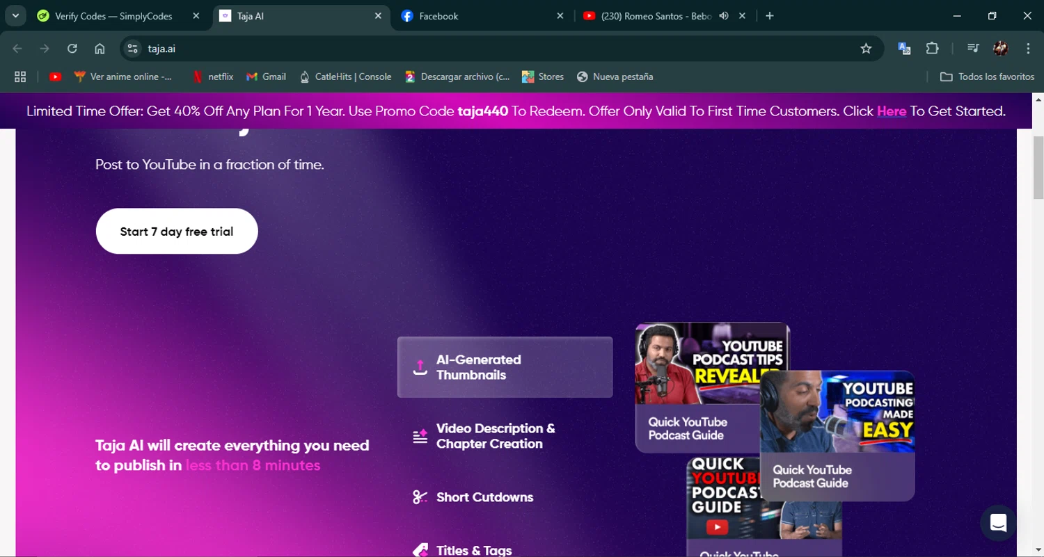 Taja AI checkout page showing Taja AI promo code box | Screenshot taken by SimplyCodes community member on Oct 12, 2024