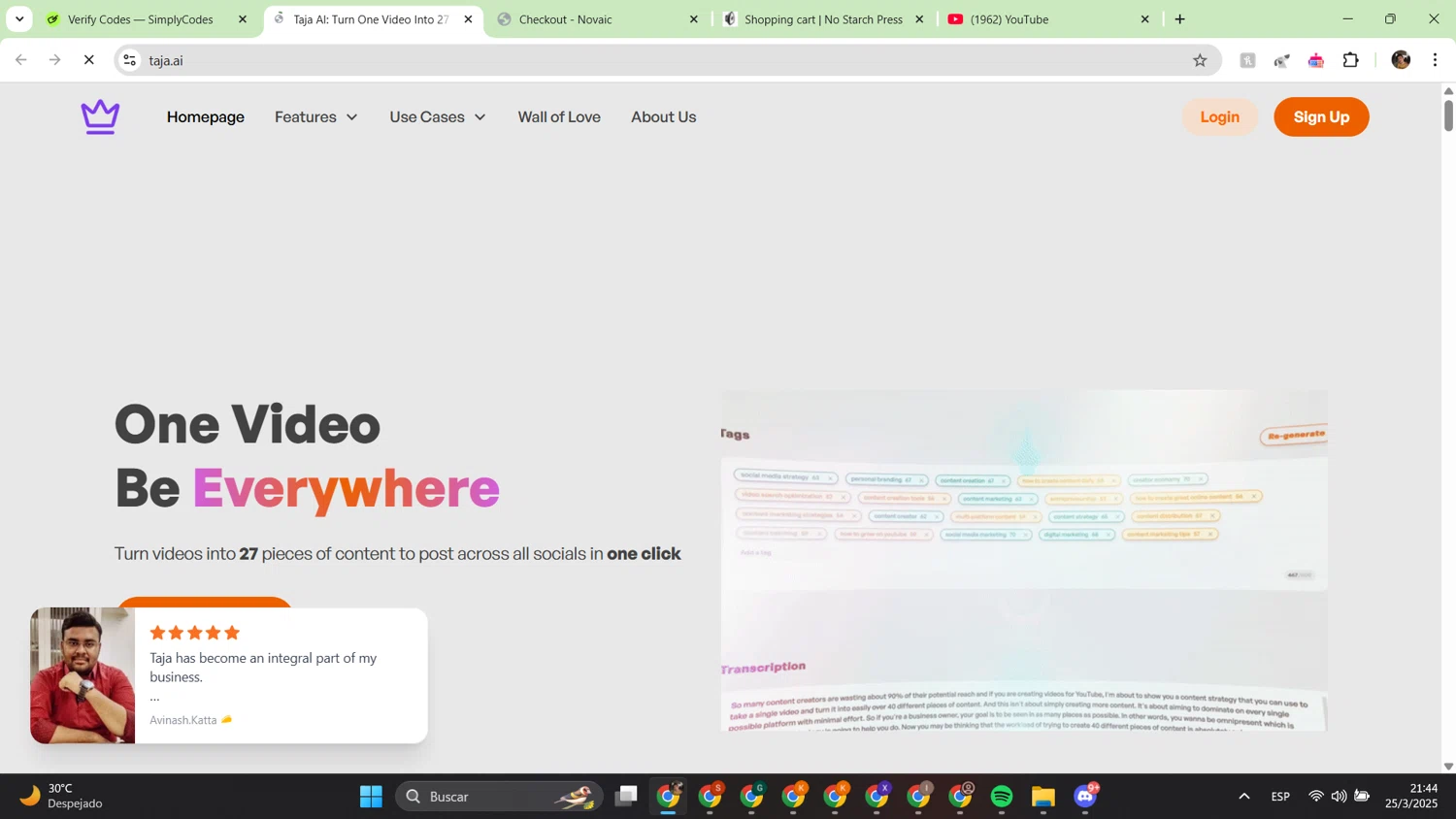 Taja AI promo code screenshot showing code Taja40 applied at Taja AI checkout page. Uploaded by SimplyCodes community member alfredish on Mar 26, 2025
