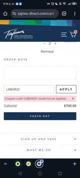 Tajima Direct coupon verification screenshot