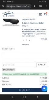 Tajima Direct coupon verification screenshot