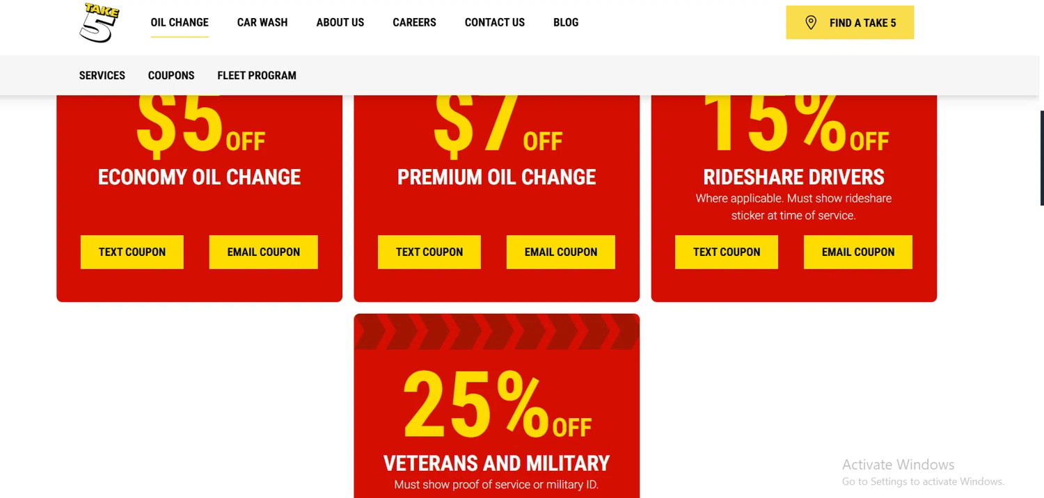 Take 5 Oil Change promo code screenshot showing code wsdooc5 applied at Take 5 Oil Change checkout page. Uploaded by SimplyCodes community member Lioniel on Jan 31, 2025