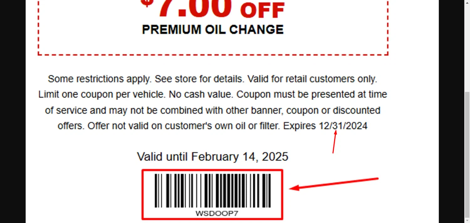 Take 5 Oil Change promo code screenshot showing code wsdoop7 applied at Take 5 Oil Change checkout page. Uploaded by SimplyCodes community member gonzalodamole on Jan 31, 2025