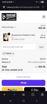 Takeout Order coupon verification screenshot