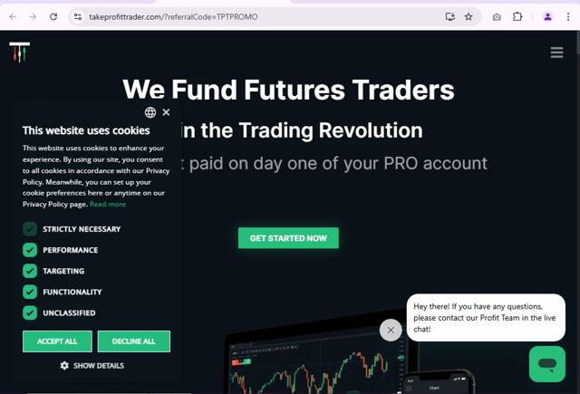 Take Profit Trader checkout page showing Take Profit Trader promo code box | Screenshot taken by SimplyCodes community member on Mar 10, 2025