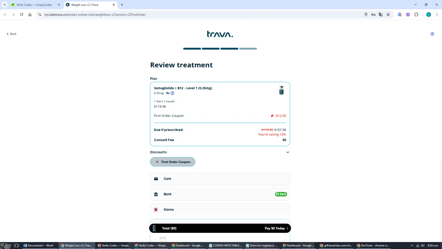 Take Trava checkout page showing Take Trava promo code box | Screenshot taken by SimplyCodes community member on Dec 13, 2025